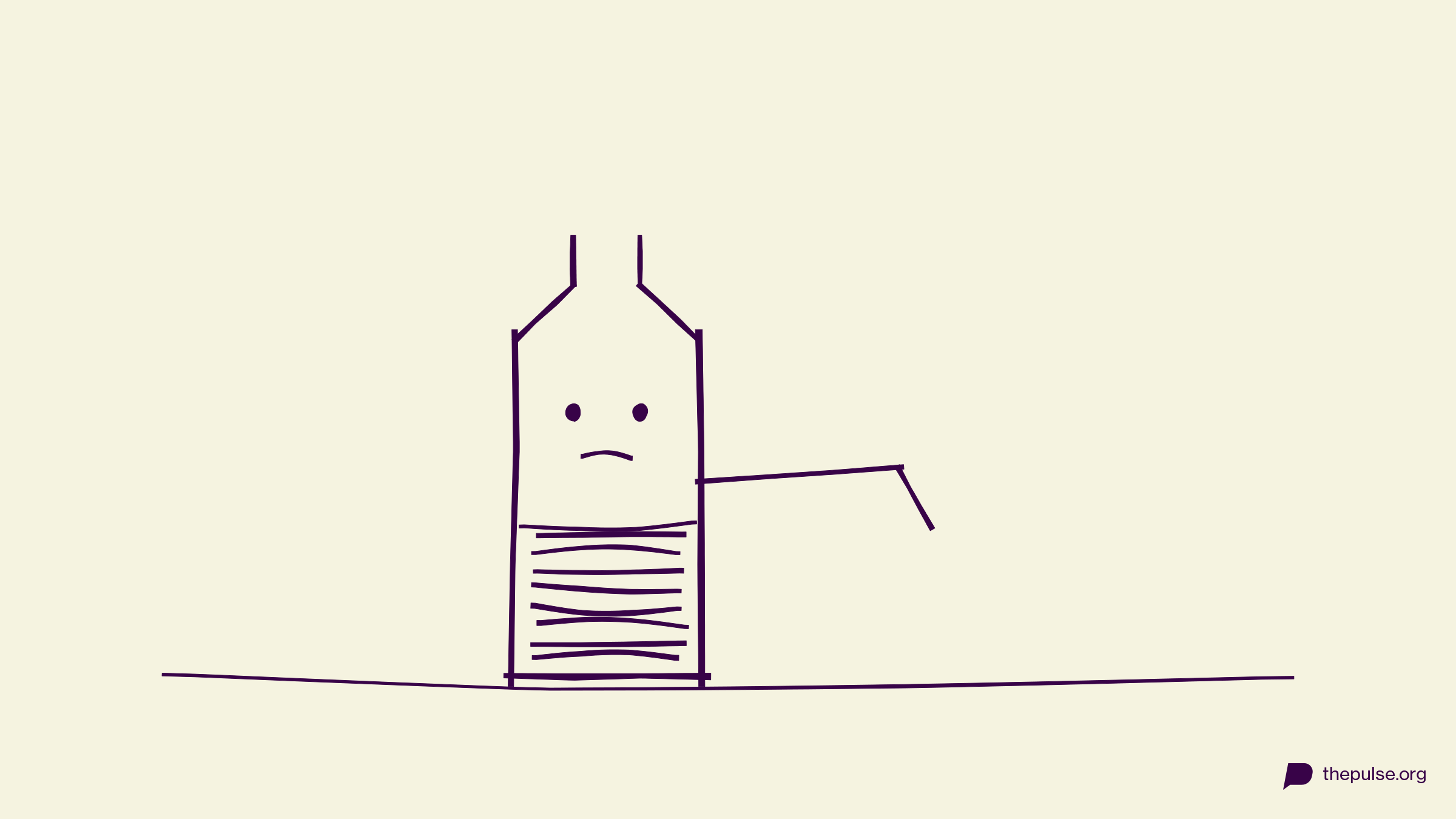 Illustration: Traurige Flasche, bis zur Hälfte voll mit dunklem Gekritzel