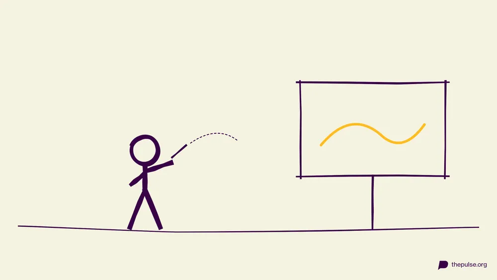Handgezeichnete Illustration: In die Luft zeichnen — die gelbe Linie erscheint auf dem Bildschirm