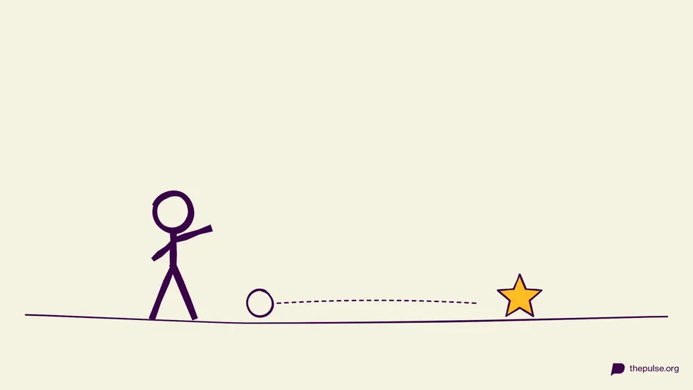 Handgezeichnete Illustration: Der Ball rollt genau auf den gelben Stern zu