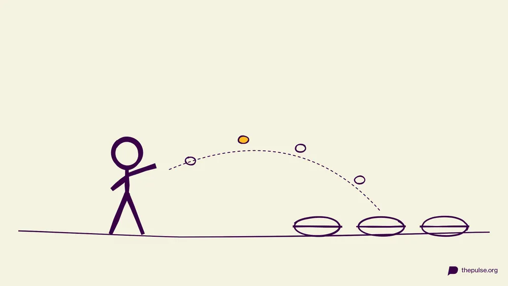 Handgezeichnete Illustration: Bonbons fliegen farblich sortiert in die Schüsseln