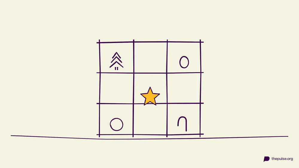 Handgezeichnete Illustration: Weihnachts-Bingo-Raster mit gelbem Stern in der Mitte