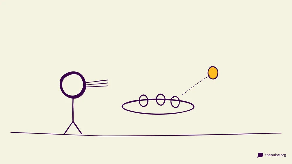 Handgezeichnete Illustration: Bunte Eier vom Blech pusten, das gelbe fliegt davon