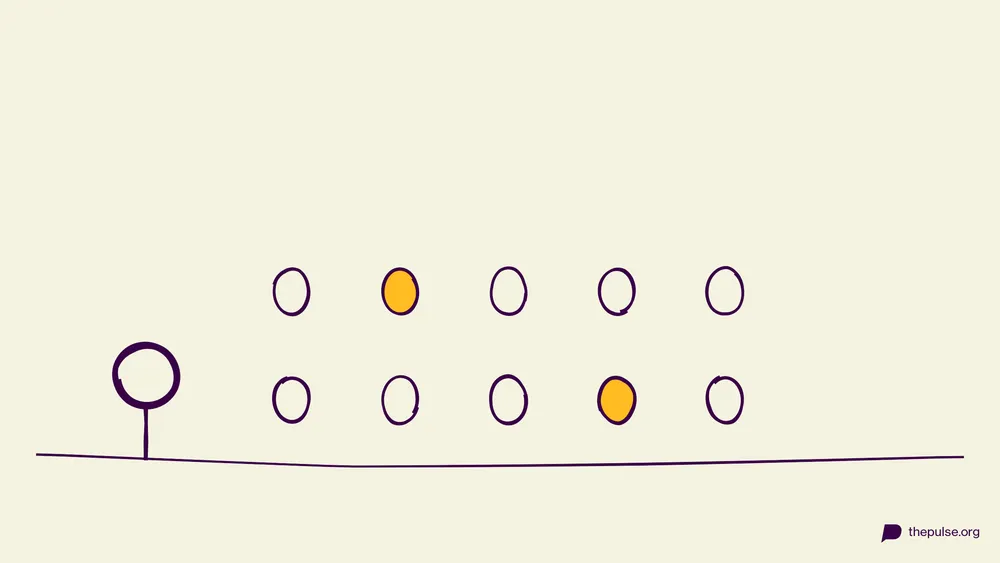 Handgezeichnete Illustration: Eier-Memory, das gelbe Paar ist aufgedeckt