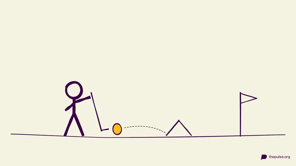 Handgezeichnete Illustration: Osterei-Minigolf mit Rampe und Fahne