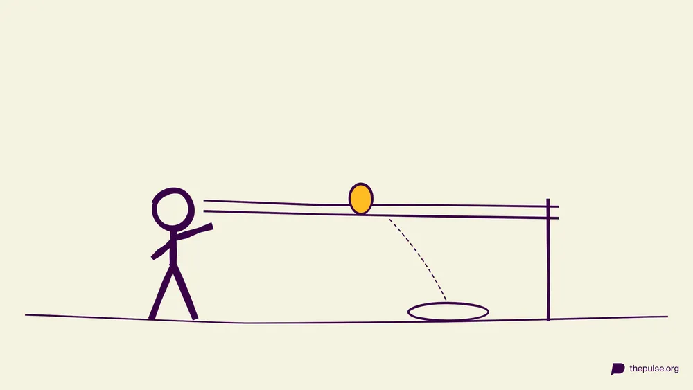 Handgezeichnete Illustration: Osterei rollt die Seil-Bahn entlang zur Abwurfzone