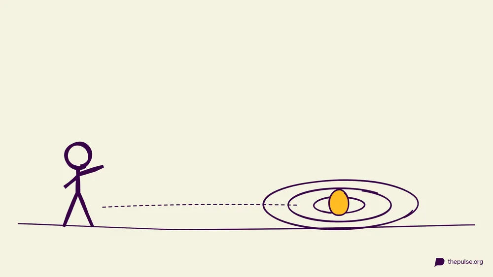 Illustration: Gelbes Osterei rollt auf die Boden-Zielscheibe
