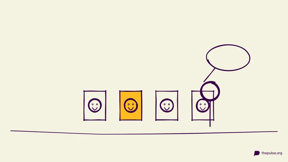 Handgezeichnete Illustration: Emoji-Karten und Sprechblase — die Geschichte wächst Satz für Satz