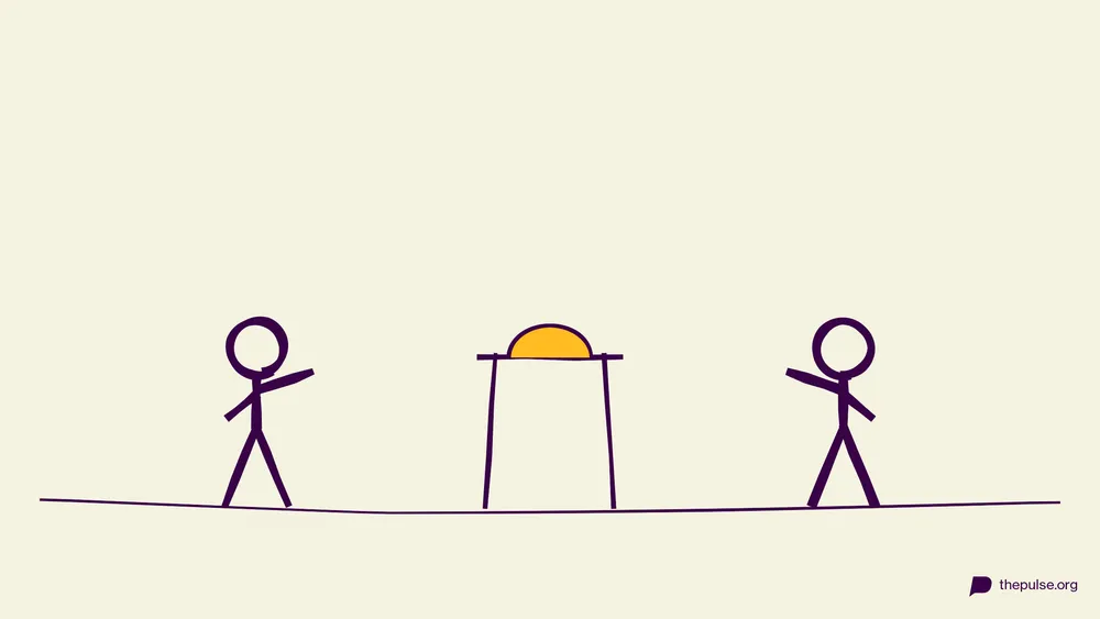 Illustration: Zwei Figuren am Buzzer-Pult