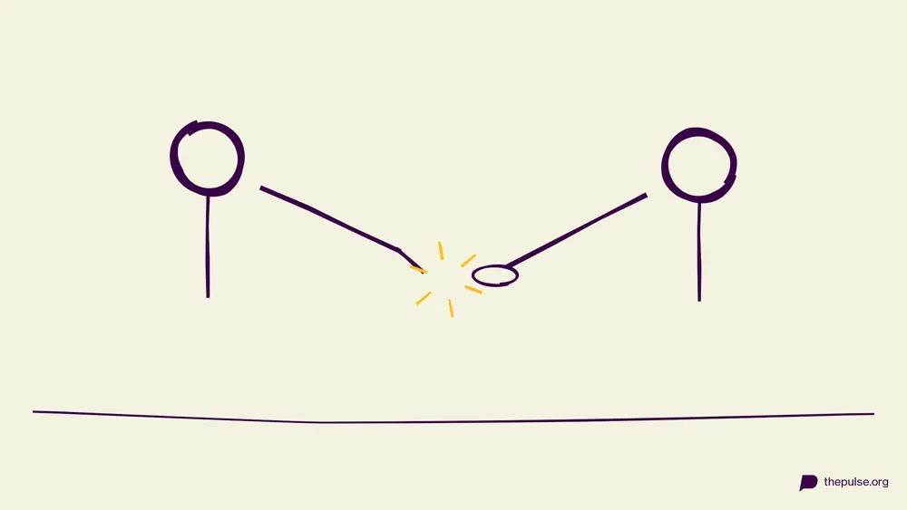 Handgezeichnete Illustration: Zeigefinger über offener Hand — bei Vier schnappt die Falle zu