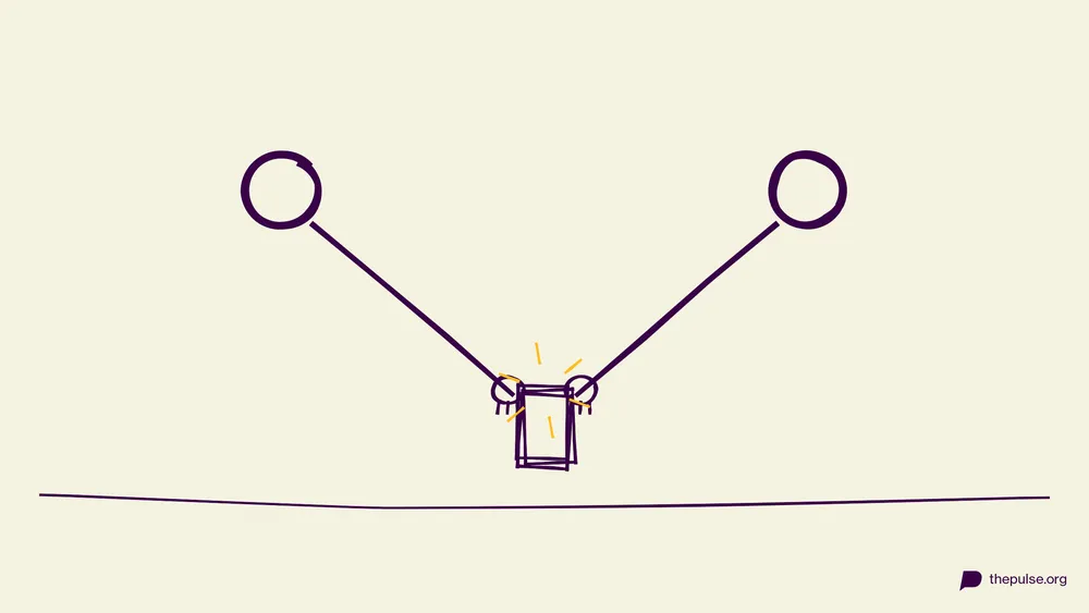 Handgezeichnete Illustration: Zwei Hände schlagen gleichzeitig auf den Kartenstapel