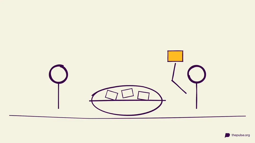 Handgezeichnete Illustration: Schüssel voller Begriffs-Zettel, der gelbe wird gezogen