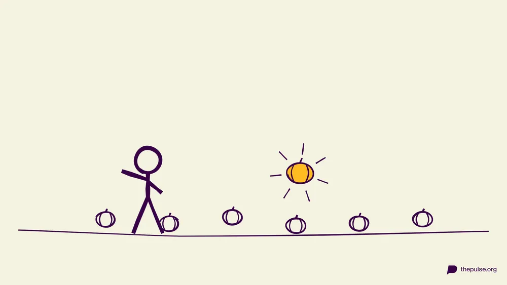 Handgezeichnete Illustration: Viele Mini-Kürbisse, der goldene strahlt