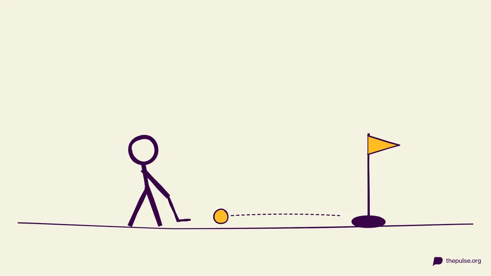Illustration: Figur puttet den gelben Ball Richtung Fahne