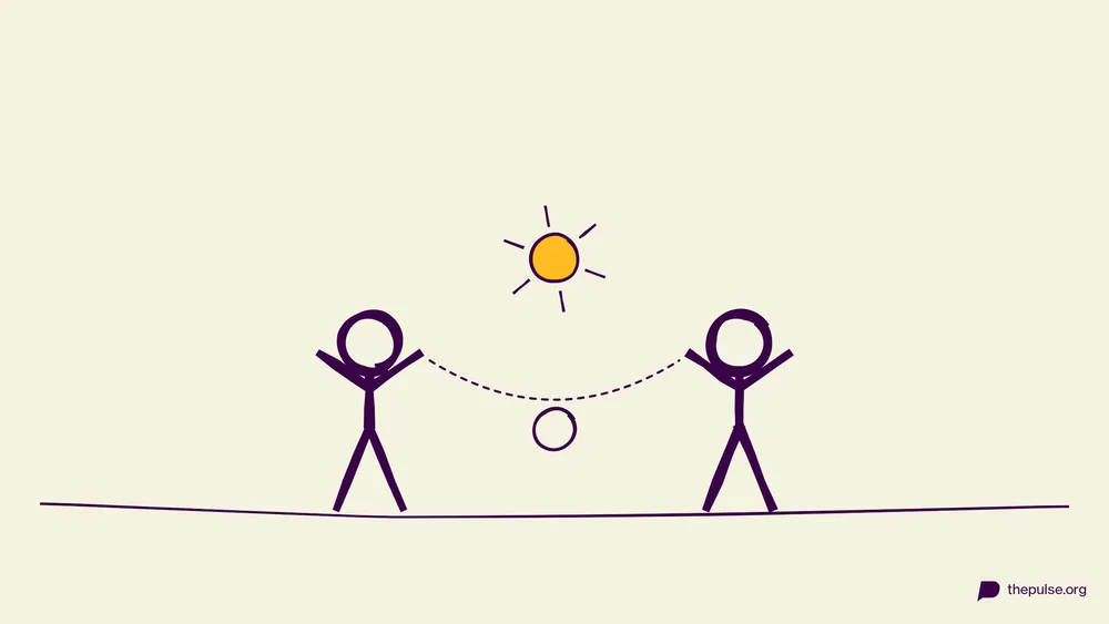 Illustration: Ball fliegt unten, das High-Five klatscht oben gelb