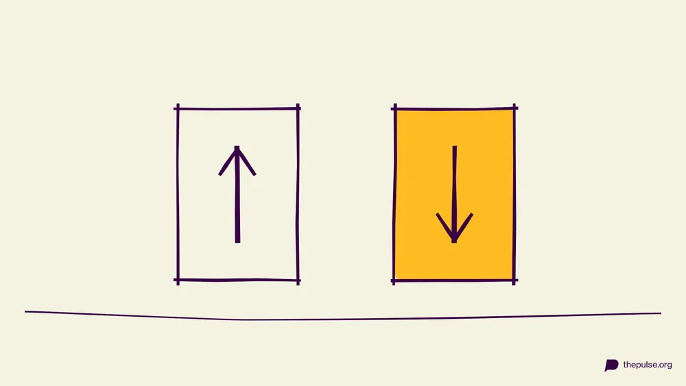 Illustration: Zwei Spielkarten mit Pfeil nach oben und nach unten