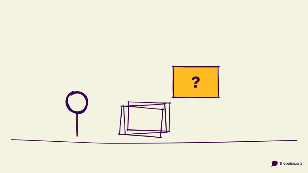 Handgezeichnete Illustration: Kartenstapel voller Fragen, die gelbe Karte ist gezogen