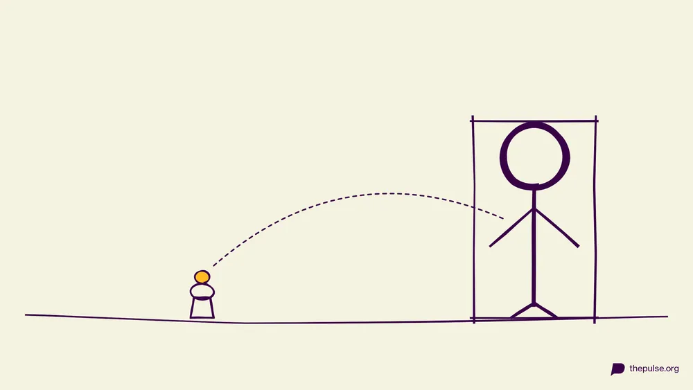 Handgezeichnete Illustration: Der gelbe Marshmallow fliegt auf das Goliath-Plakat
