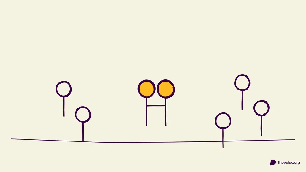 Handgezeichnete Illustration: Das gelbe Fänger-Paar breitet sich aus, alle fliehen