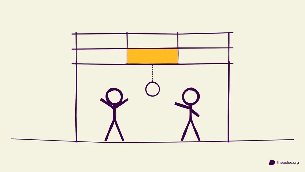Handgezeichnete Illustration: 9-Square-Gitter in der Luft mit gelbem Königsfeld