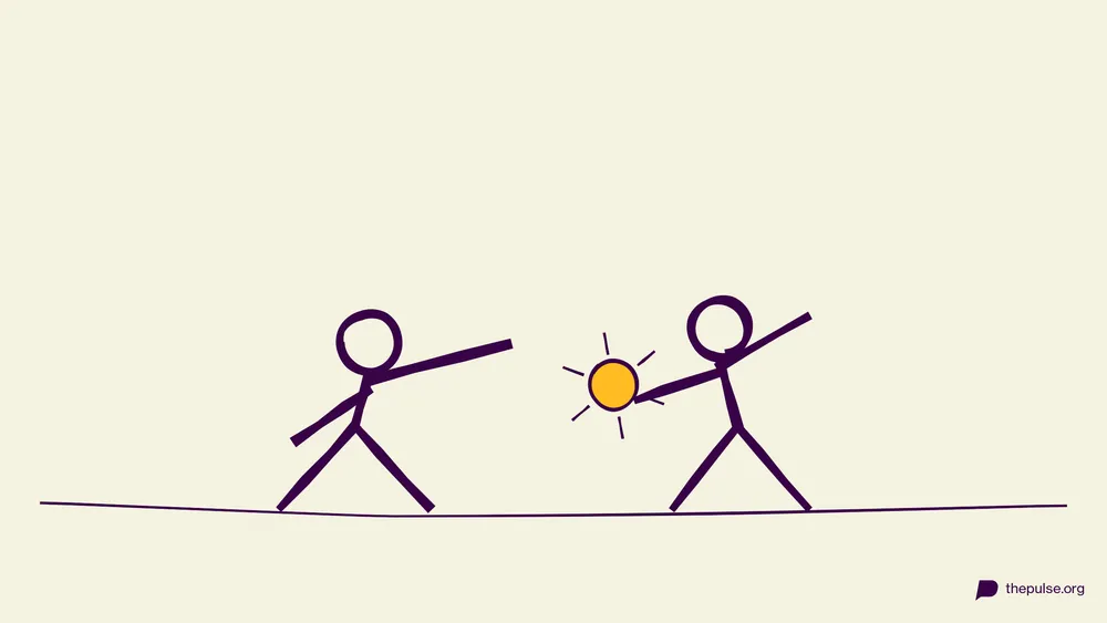 Illustration: Zwei Figuren in Ninja-Posen, gelber Treffer am Unterarm