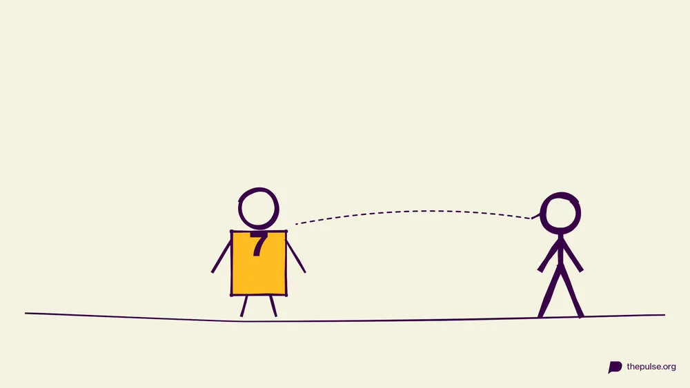 Handgezeichnete Illustration: Figur mit gelbem Nummern-Shirt, Späher versucht die Zahl zu erkennen