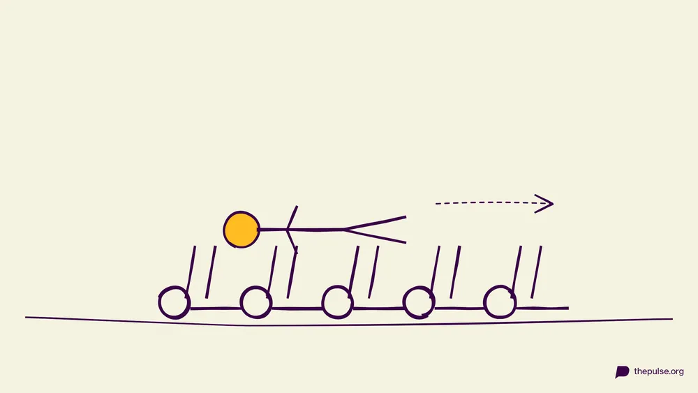 Handgezeichnete Illustration: Liegende Reihe trägt eine Figur über die Köpfe hinweg