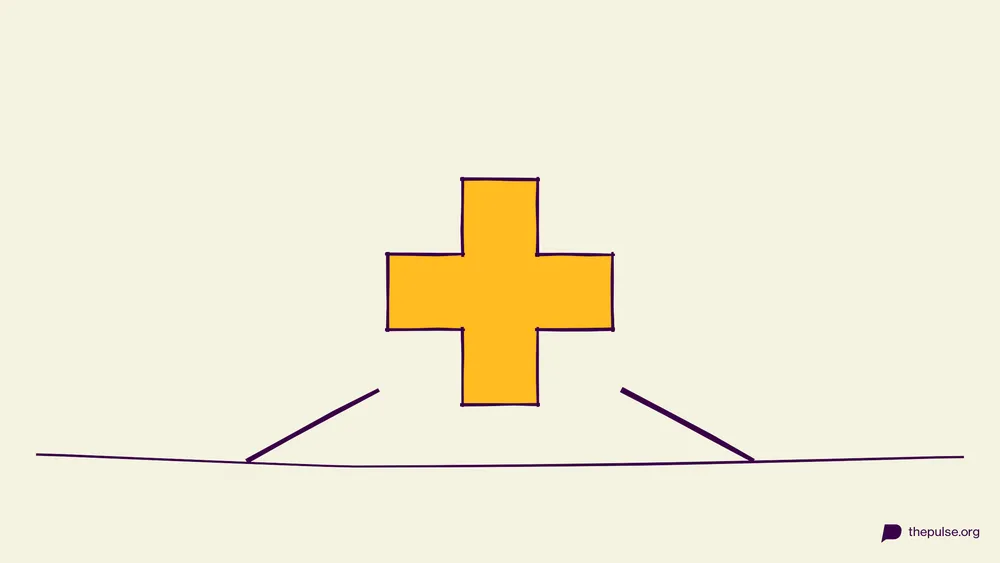 Handgezeichnete Illustration: Aus dem gefalteten Papier wird ein gelbes Kreuz