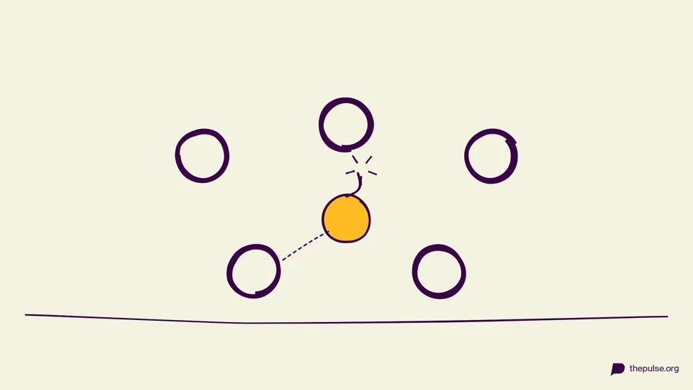 Illustration: Gelbe Bombe mit Funken wandert durch den Kreis