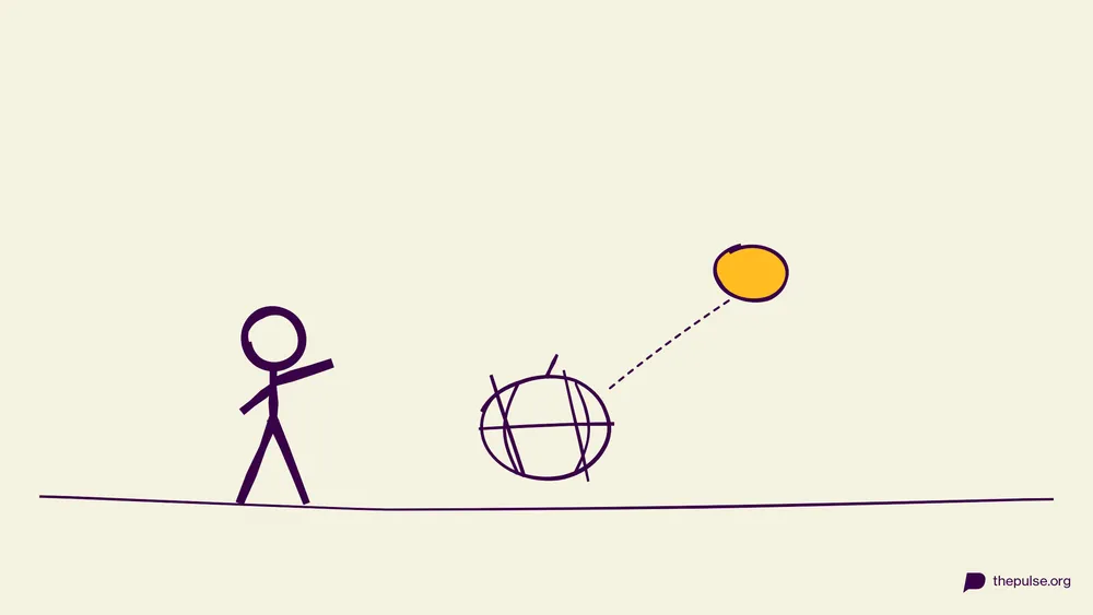 Handgezeichnete Illustration: Zerschnittener Kürbis, ein gelbes Teil schwebt zum Puzzle zurück