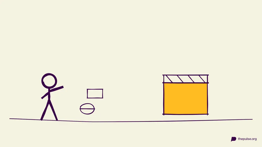 Handgezeichnete Illustration: Geöffnetes Osterei mit Zitat-Zettel und gelber Filmklappe