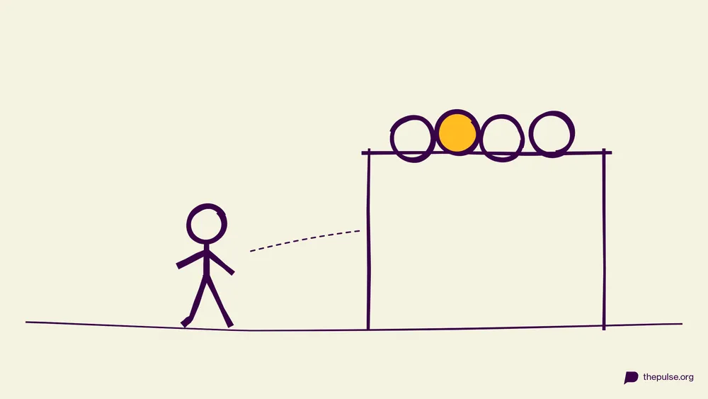 Illustration: Vier Köpfe hinter einer Wand gequetscht, einer schleicht heran