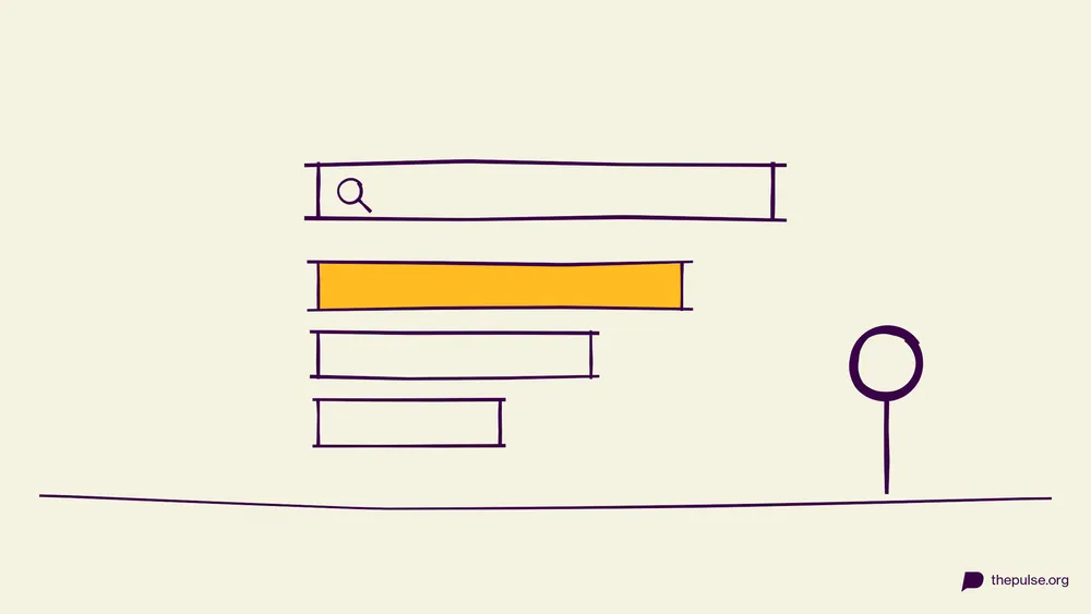 Handgezeichnete Illustration: Suchleiste und Ranking-Balken — der gelbe steht ganz oben