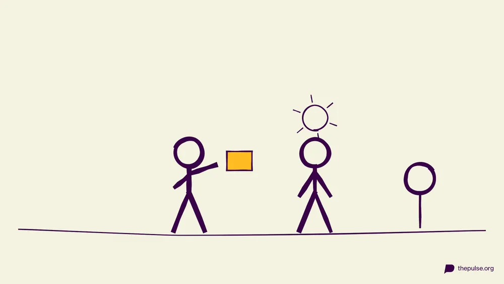 Handgezeichnete Illustration: Der gelbe Zettel wird heimlich gezeigt — erwischt!