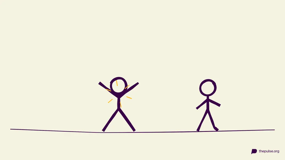 Handgezeichnete Illustration: Gefangene Figur steckt fest, der Läufer flieht