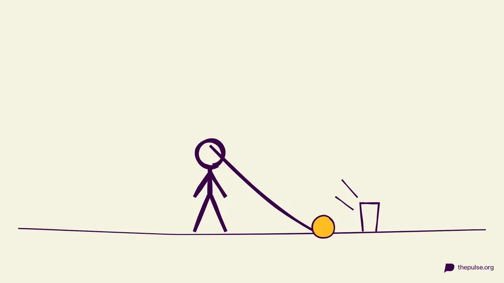 Illustration: Figur schwingt eine Strumpfhose mit gelbem Tennisball