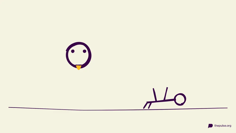 Illustration: Kopf mit gelber Zunge, Opfer fällt dramatisch