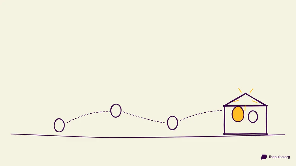 Handgezeichnete Illustration: Eine Spur aus Ostereiern führt zur Schatztruhe mit gelbem Ei