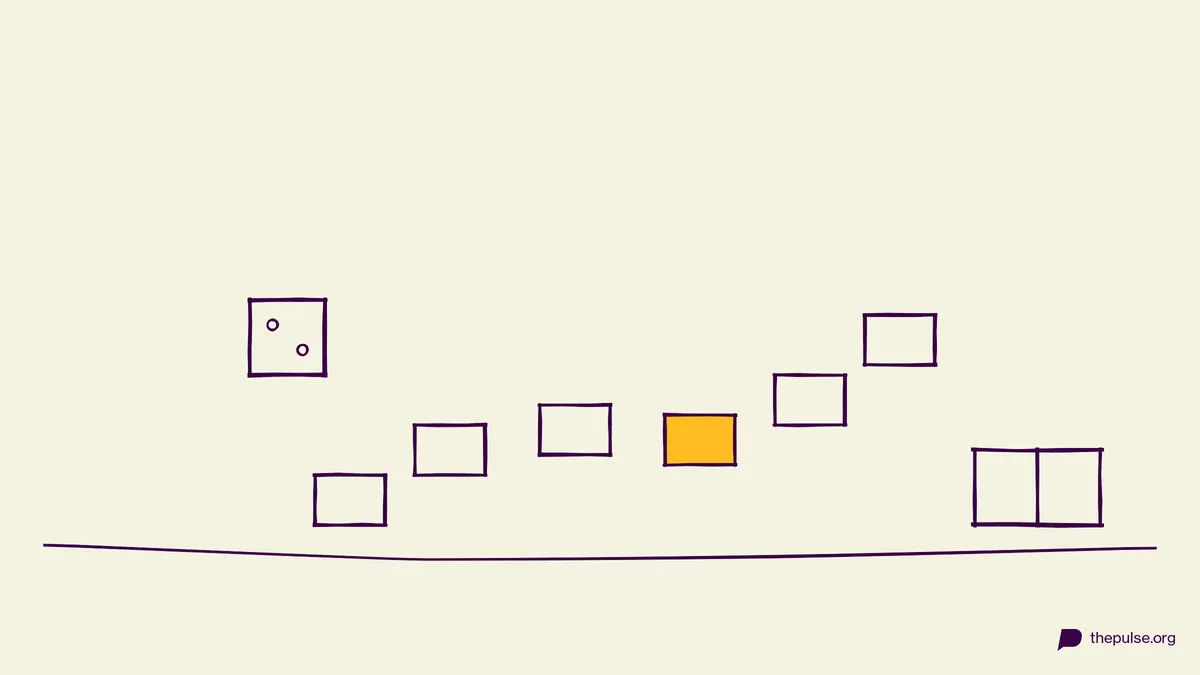 Handgezeichnete Illustration: Bibelquiz-Spielbrett mit gelbem Feld, Würfel und Bibel