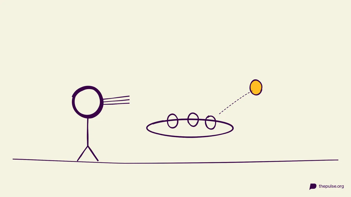 Handgezeichnete Illustration: Bunte Eier vom Blech pusten, das gelbe fliegt davon