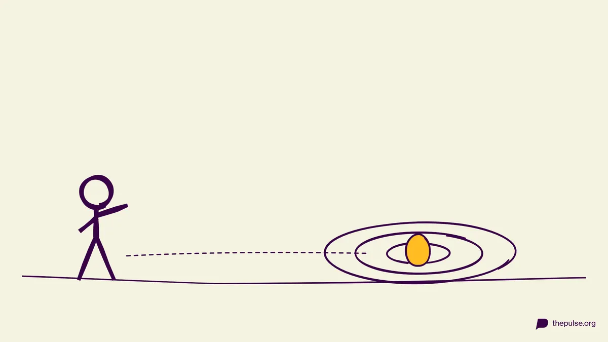 Illustration: Gelbes Osterei rollt auf die Boden-Zielscheibe