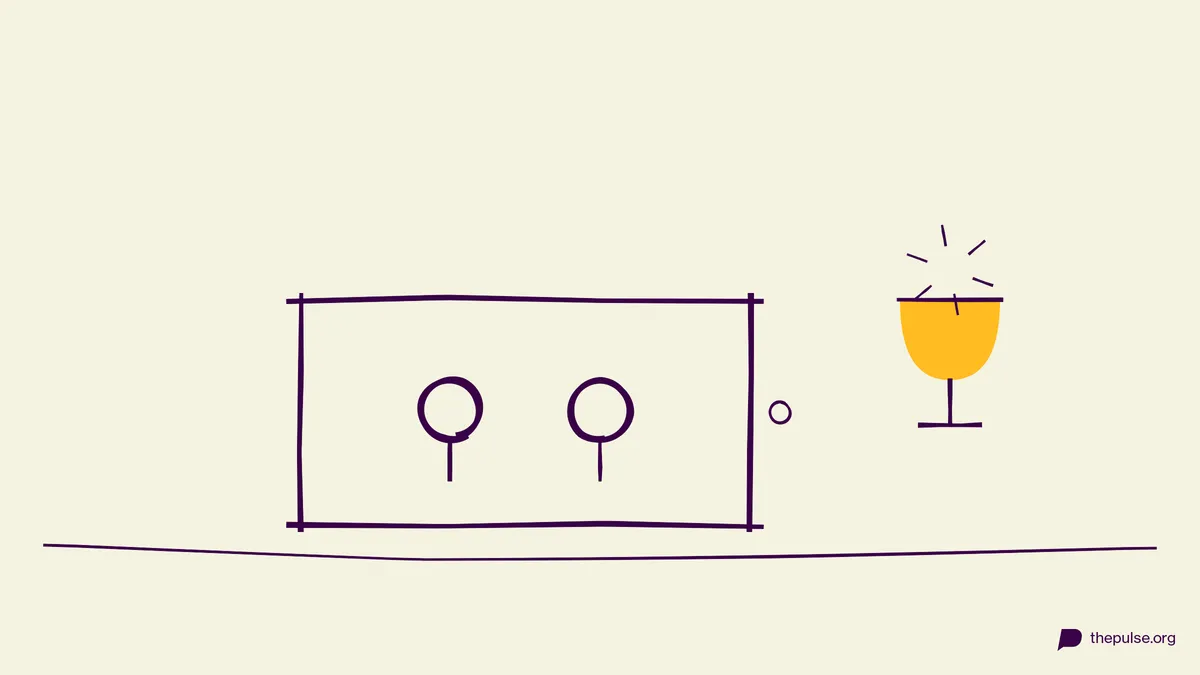 Handgezeichnete Illustration: Smartphone-Arena und gelber Turnier-Pokal