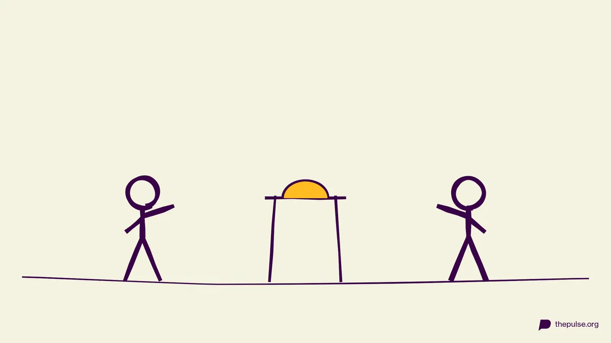 Illustration: Zwei Figuren am Buzzer-Pult