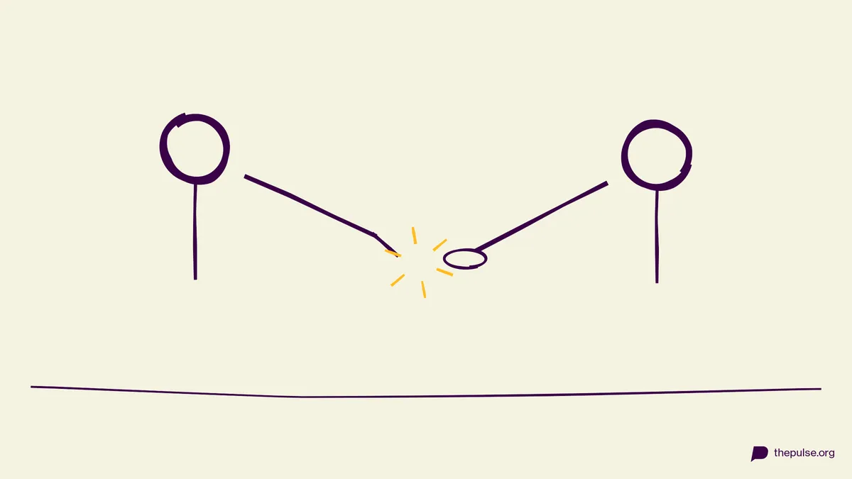 Handgezeichnete Illustration: Zeigefinger über offener Hand — bei Vier schnappt die Falle zu