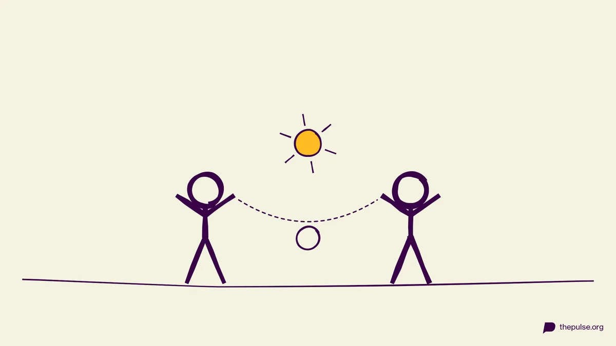 Illustration: Ball fliegt unten, das High-Five klatscht oben gelb