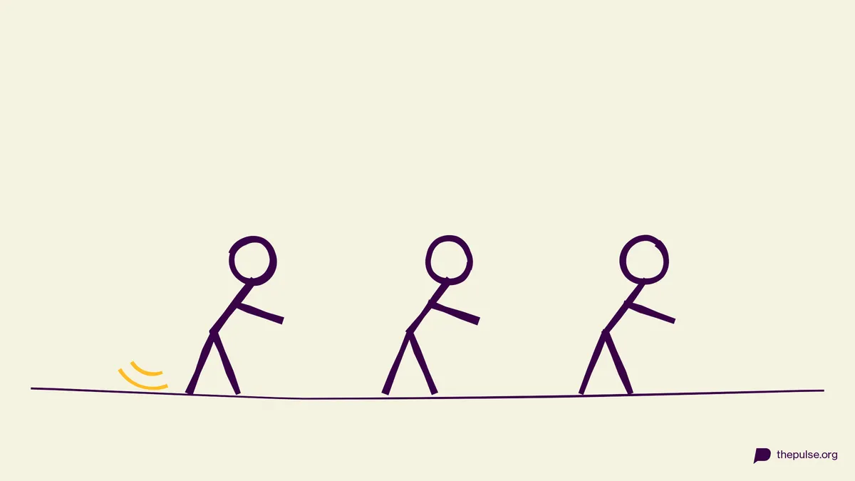 Illustration: Drei Figuren legen sich galoppierend in die Kurve
