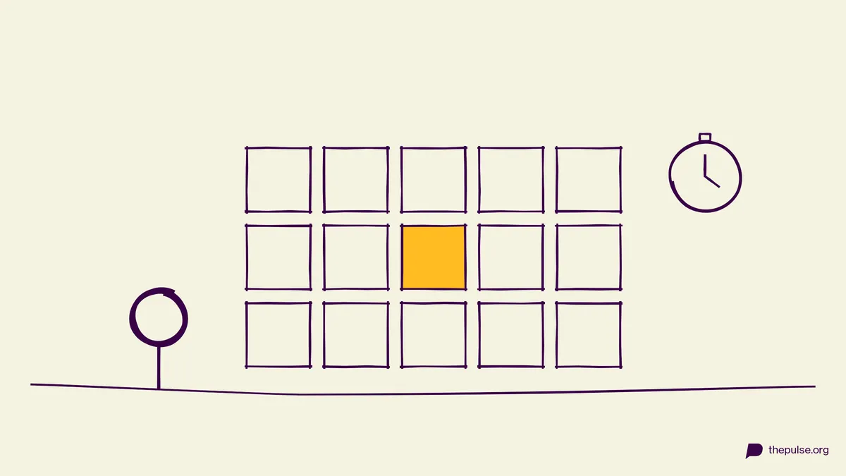 Handgezeichnete Illustration: 15 Karten, 10 Sekunden, eine Stoppuhr — merk dir die gelbe