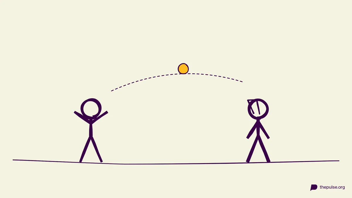 Illustration: Figur wirft ein gelbes Mento in die Eiswaffel des Partners