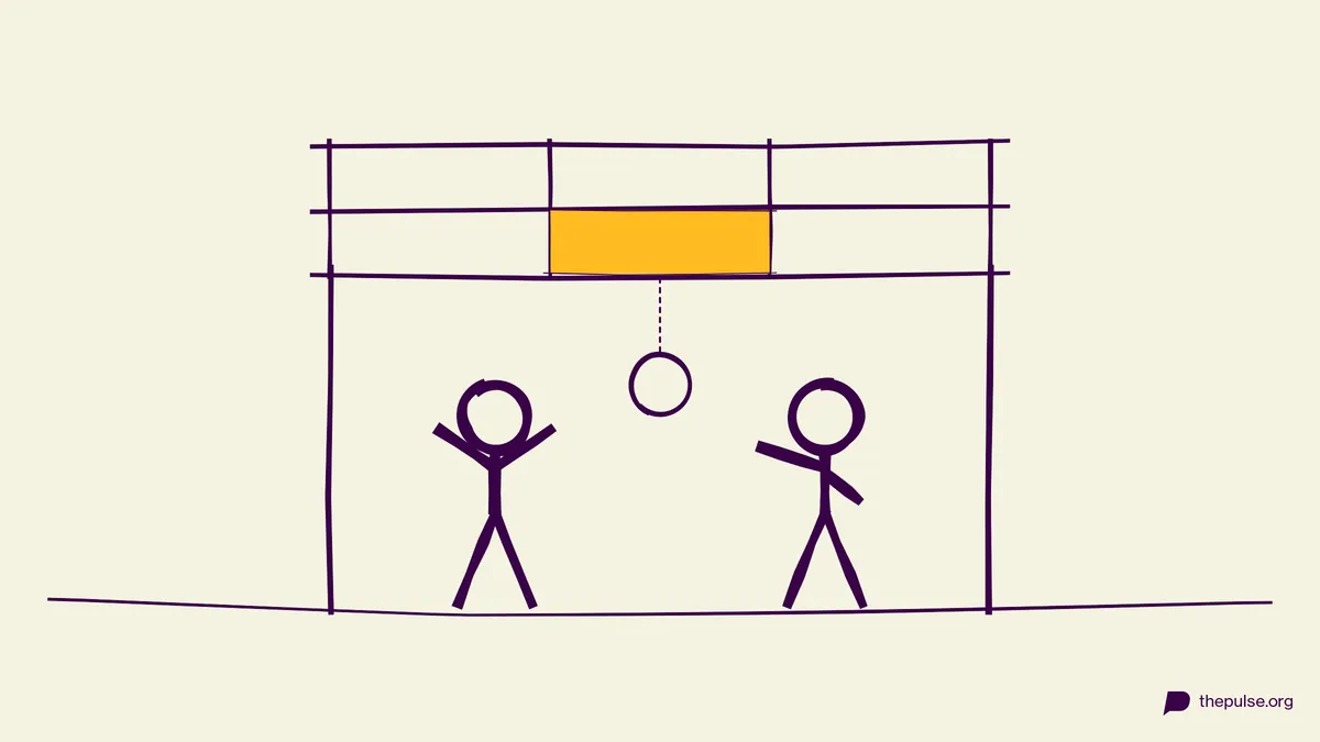 Handgezeichnete Illustration: 9-Square-Gitter in der Luft mit gelbem Königsfeld