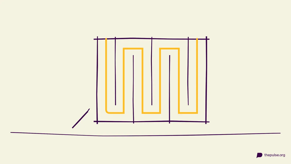 Handgezeichnete Illustration: Das Labyrinth mit nur einem gelben Lösungsweg