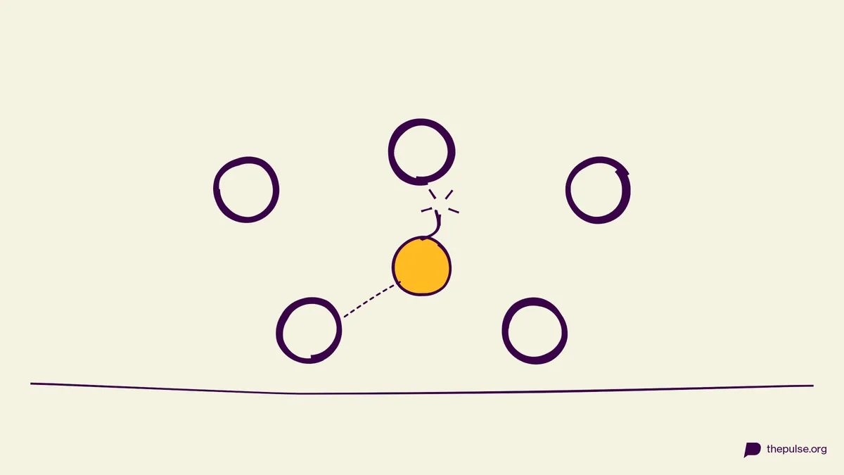 Illustration: Gelbe Bombe mit Funken wandert durch den Kreis